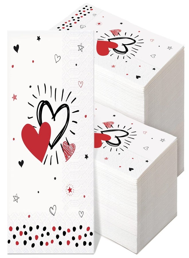 Jinei 200 Pcs Valentine‘s Day Guest Paper Hand Towels for Bathroom Disposable Napkins Heart Decorative Napkins Dinner Beverage 2 Ply Cocktail for Holiday Wedding Anniversary Party (Lovely Style) - Image 1